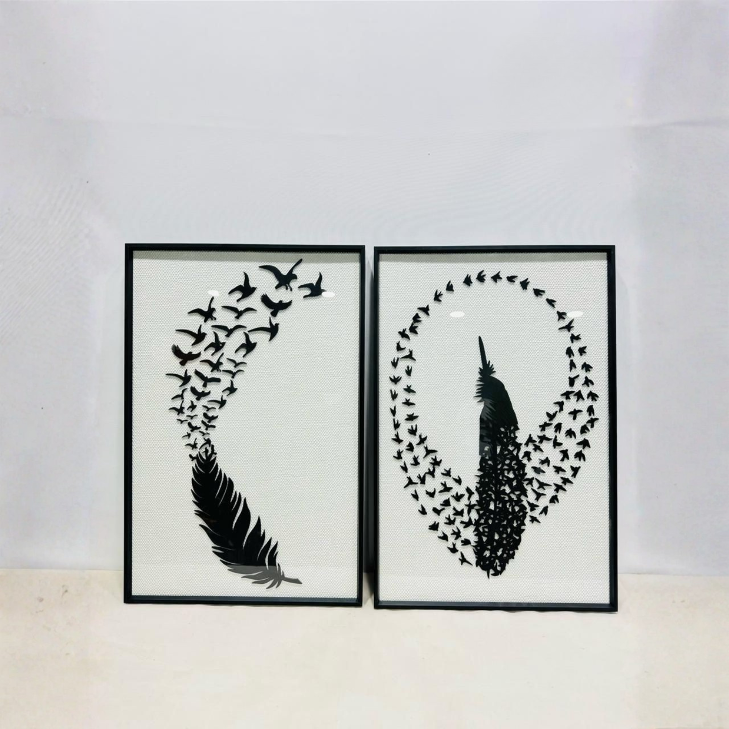 Modern Feather & Flying Birds Metal Wall Art (2-Piece Set)