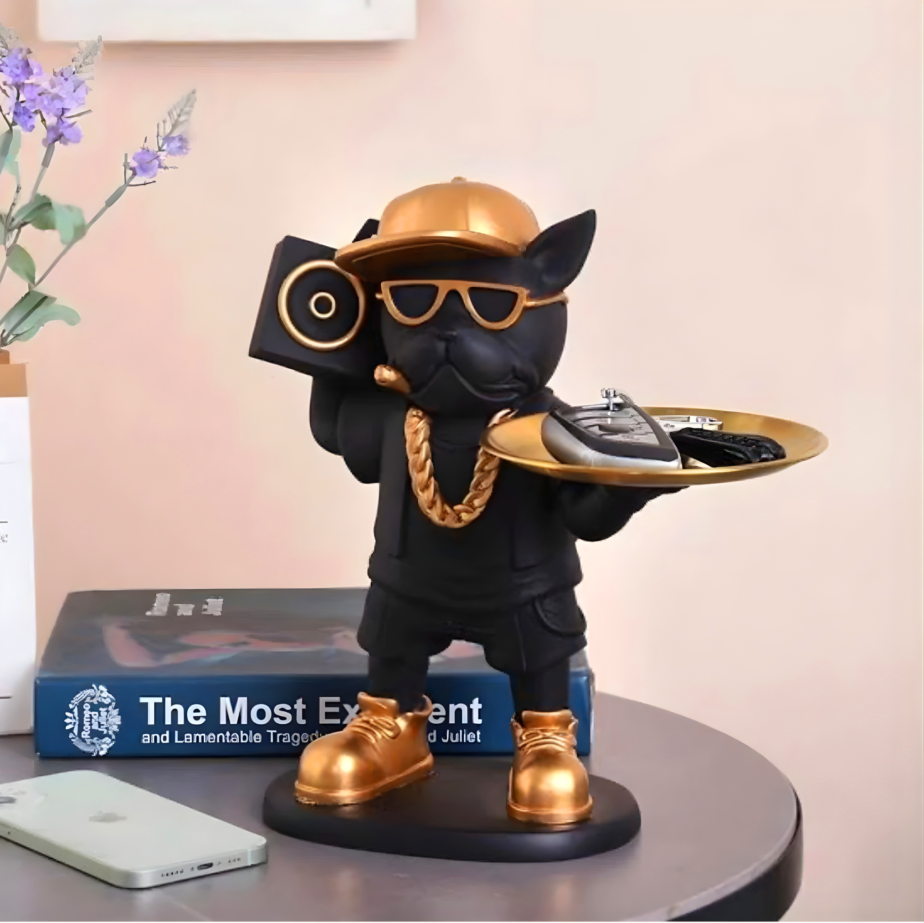 DJ BULL DOG STATUE WITH TRAY