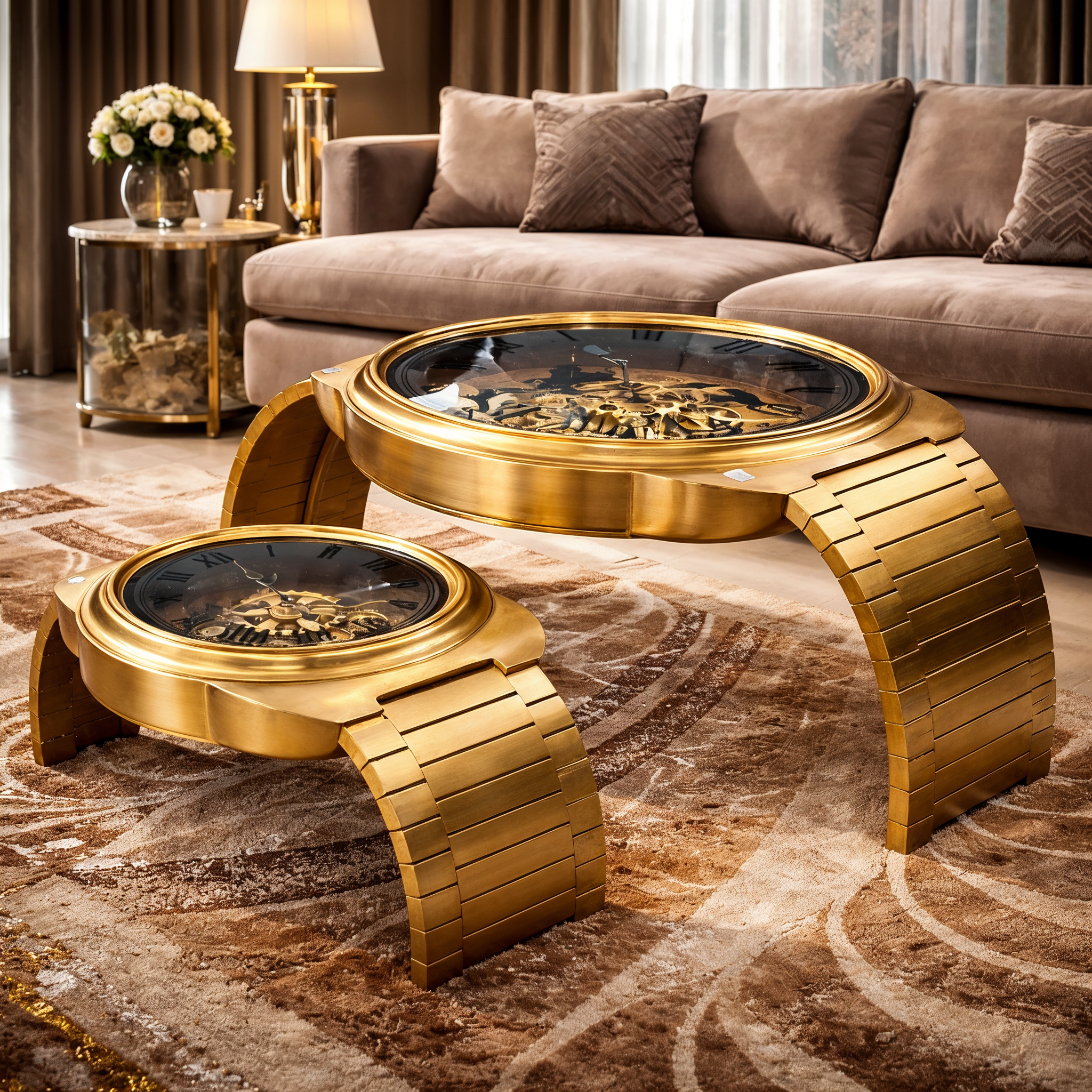 Coffee Table With Mechanical Gear Clock Style 8