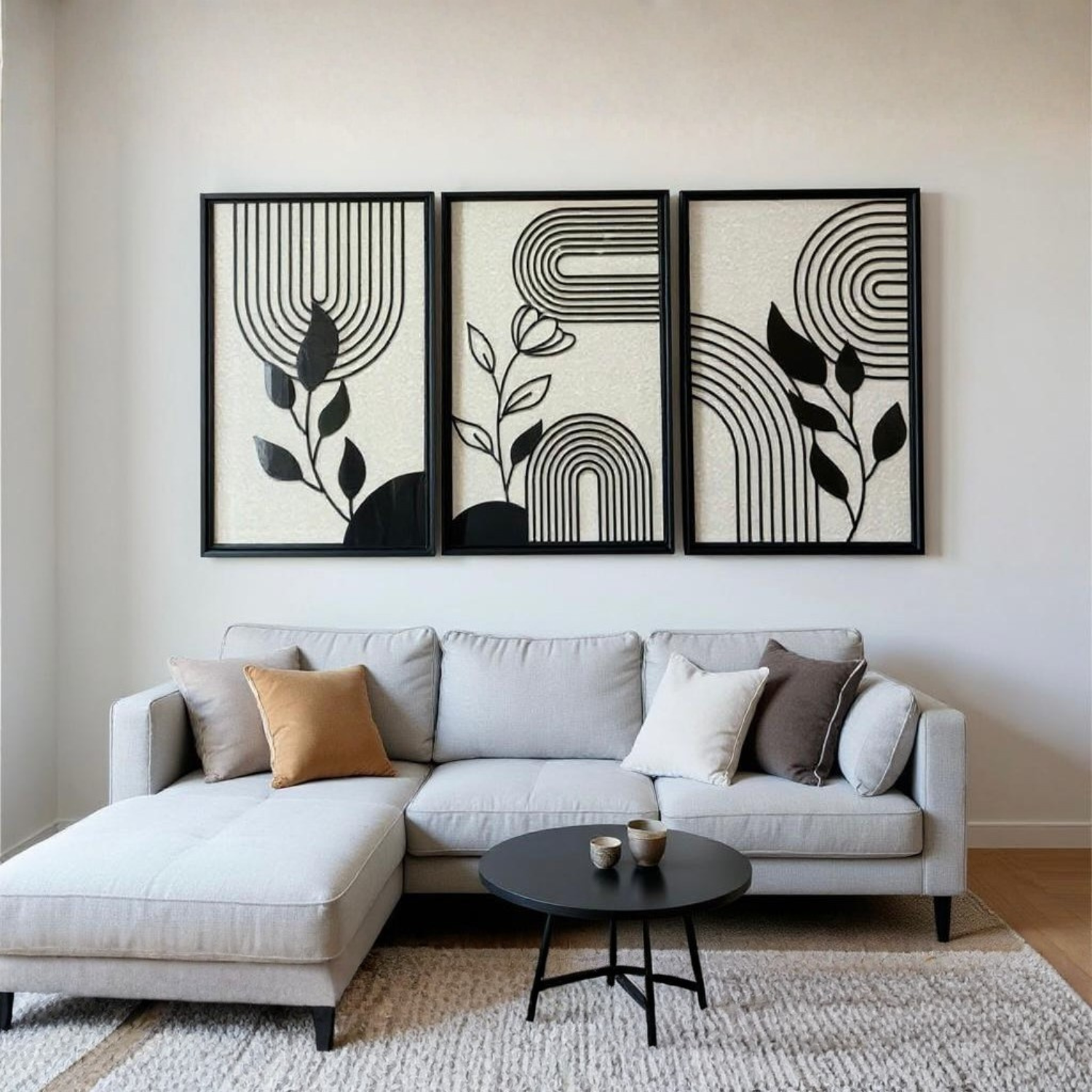 Modern Abstract Botanical Wall Art Frame Set with Aluminum & Glass (3 Pieces)