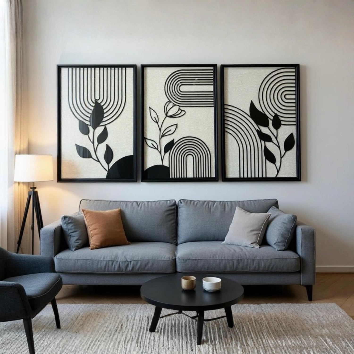 Modern Abstract Botanical Wall Art Frame Set with Aluminum & Glass (3 Pieces)