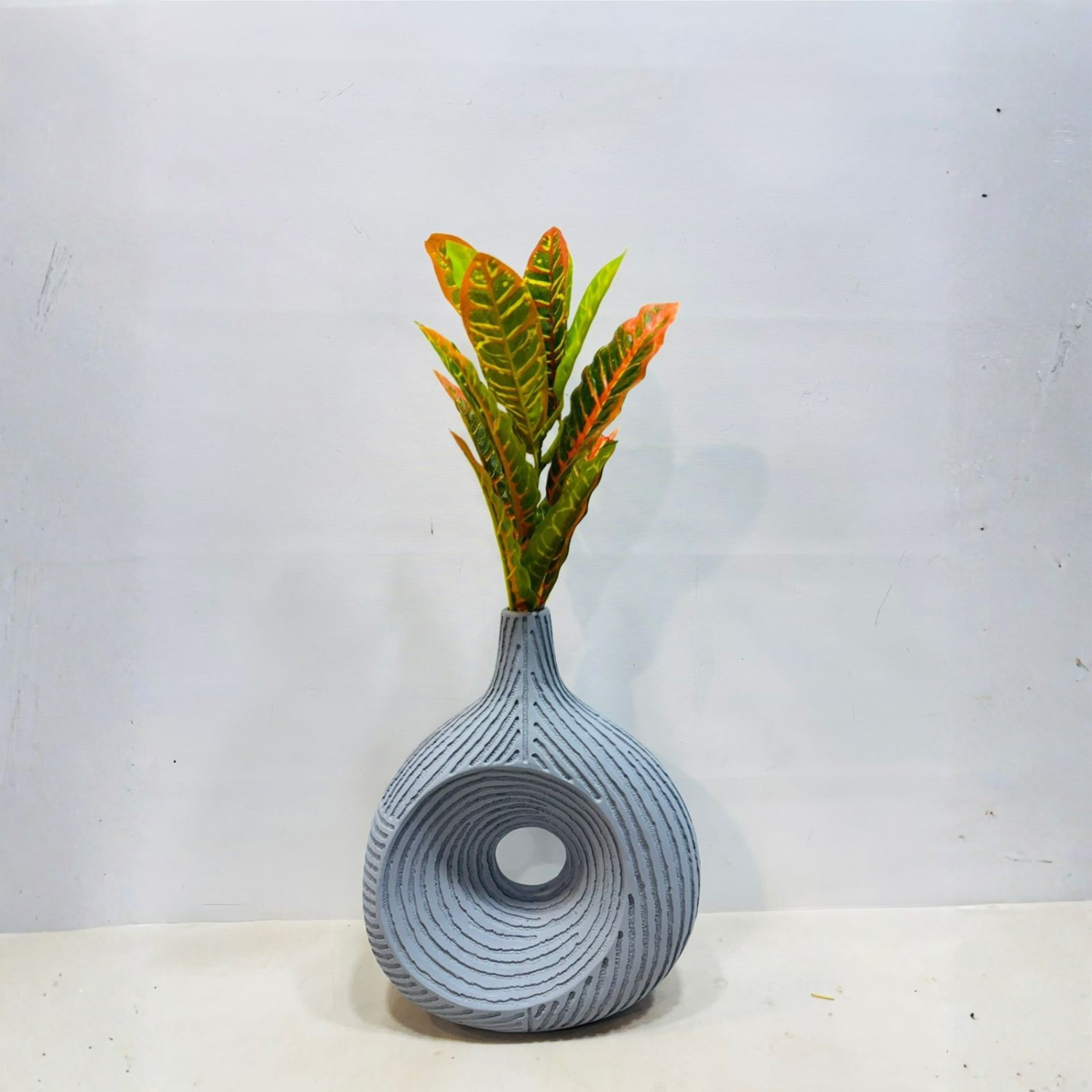 Modern Hollow Circle Decorative Vase with Artificial Foliage