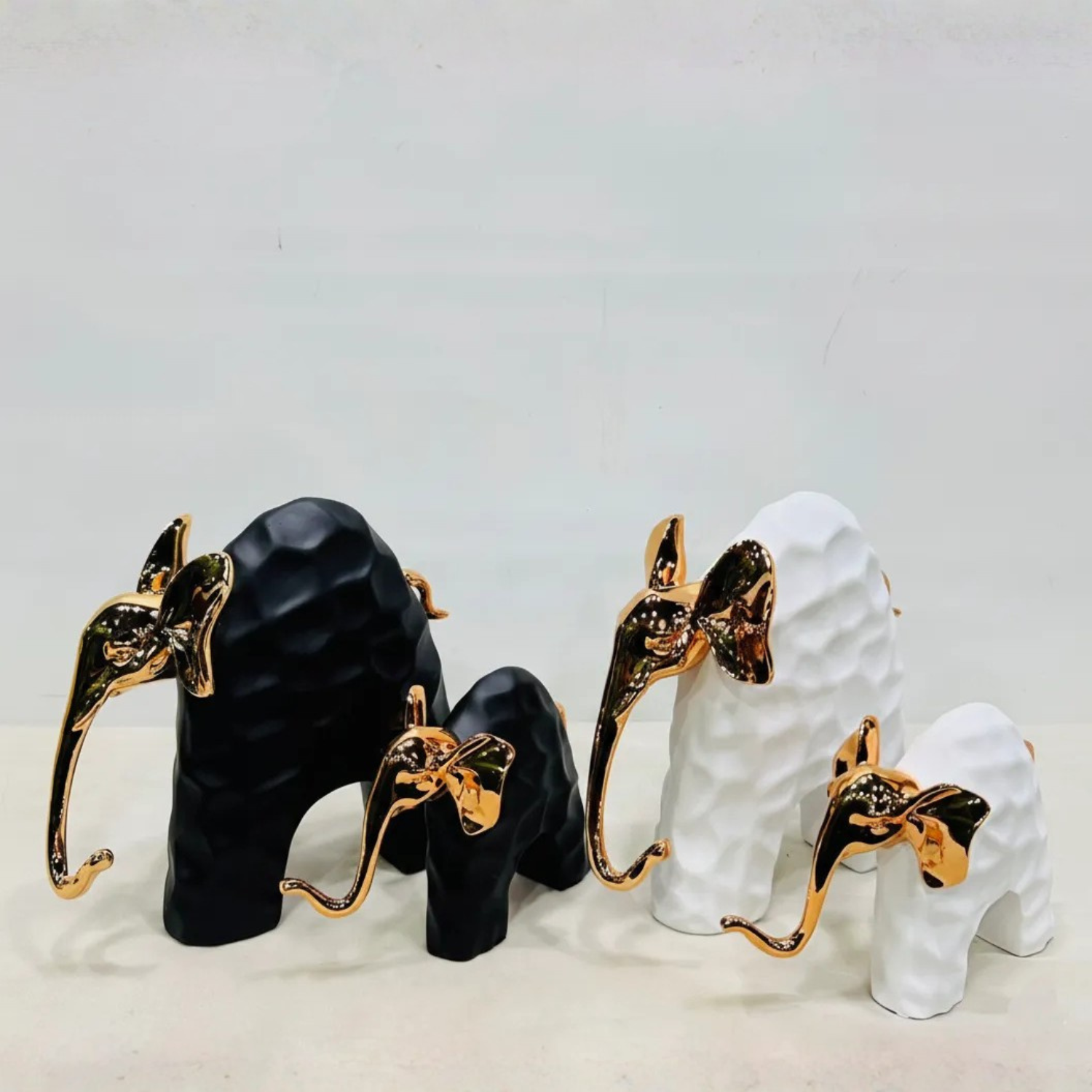 Modern Decorative Elephant Showpiece Set with Gold Finish (2 Pieces)