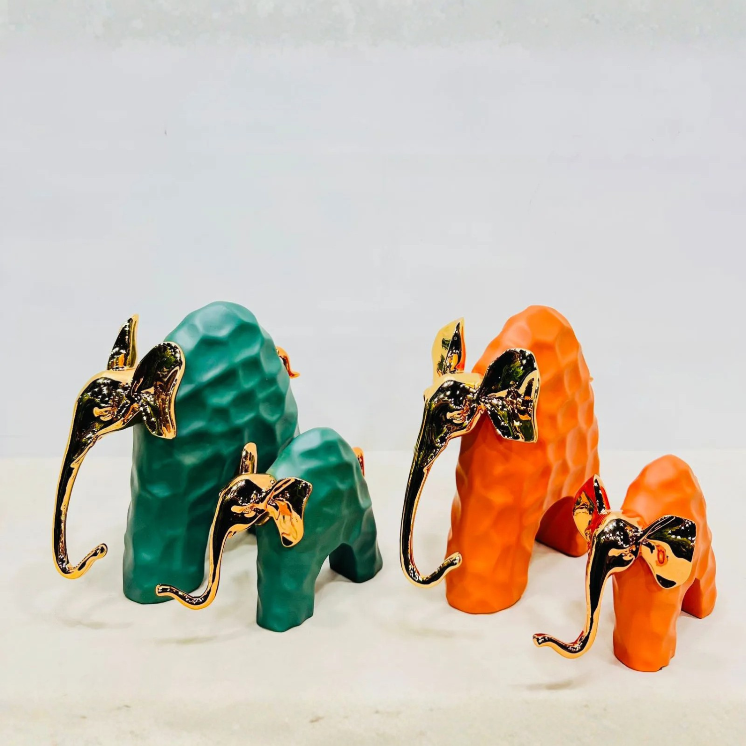 Modern Decorative Elephant Showpiece Set with Gold Finish (2 Pieces)