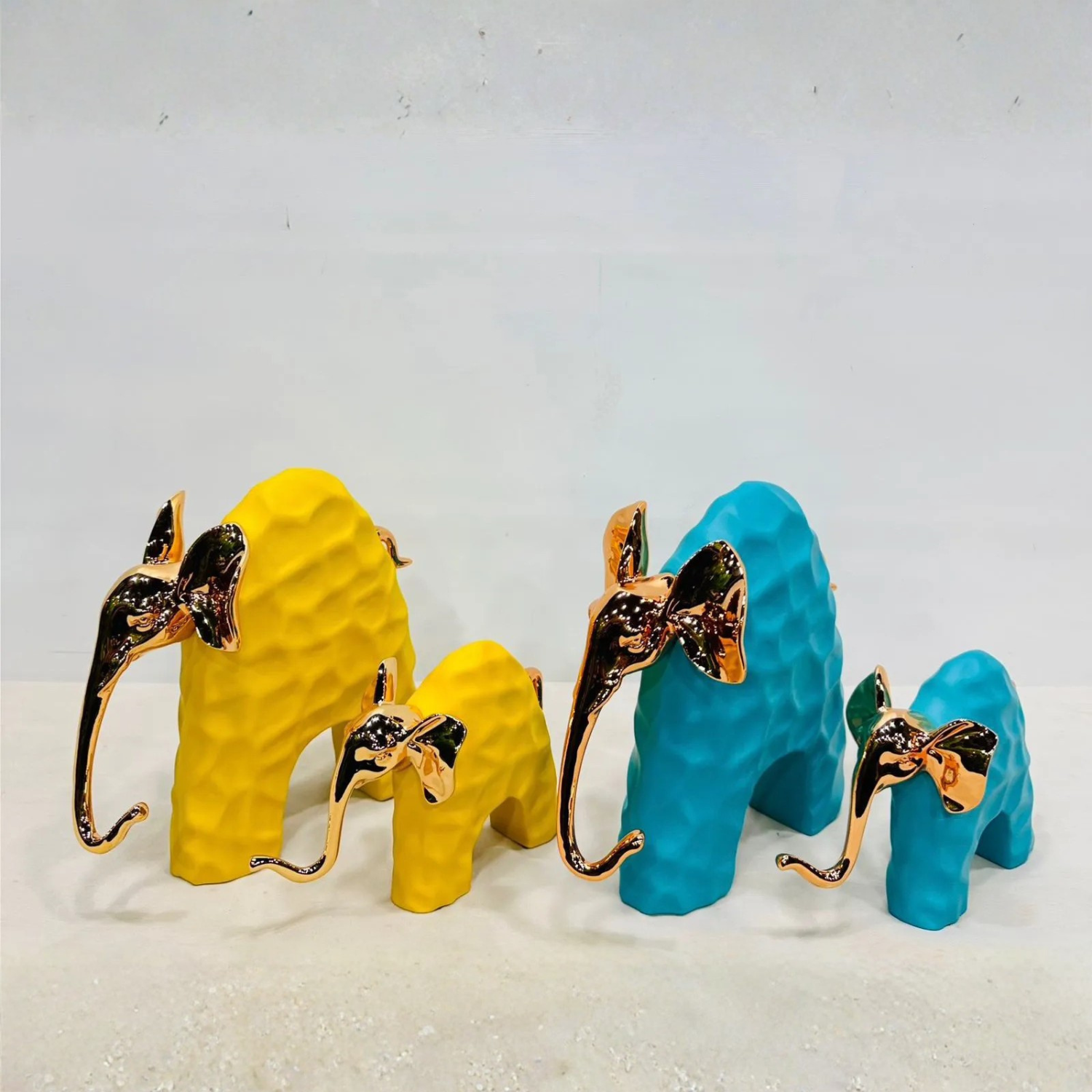 Modern Decorative Elephant Showpiece Set with Gold Finish (2 Pieces)