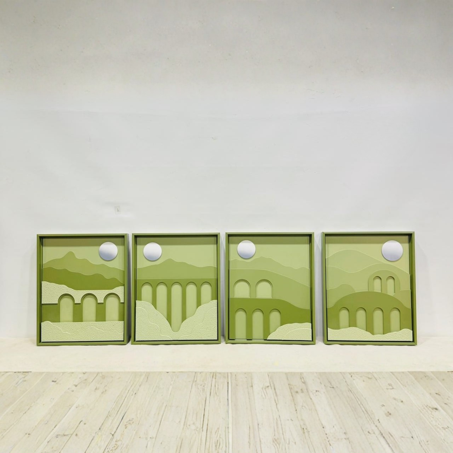 Modern Green Abstract Landscape Wall Art Frame Set (4 Pieces)