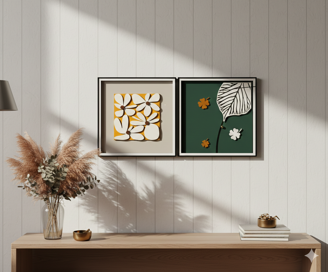 Artistic Impressions: Modern Floral and Wave 3D Relief Glass Frame