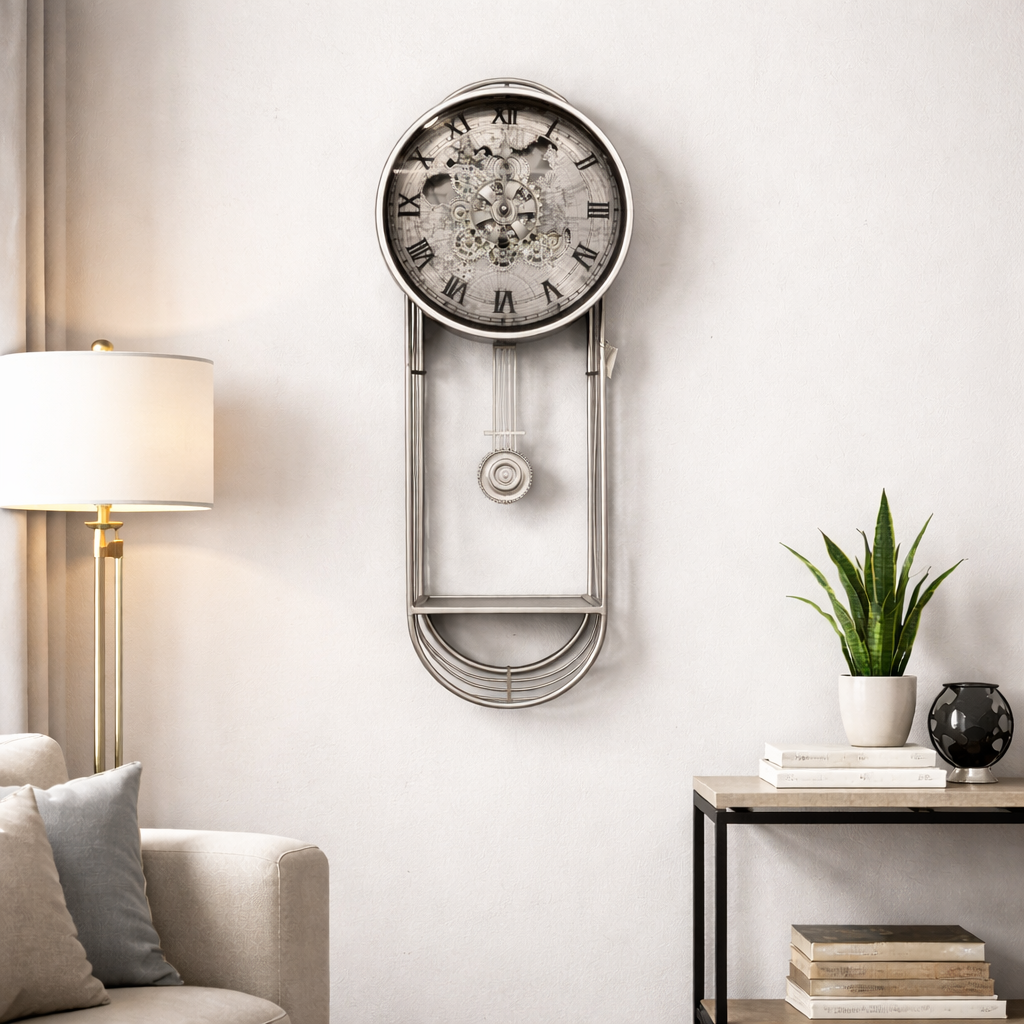Classic Silver Gear Pendulum Wall Clock
