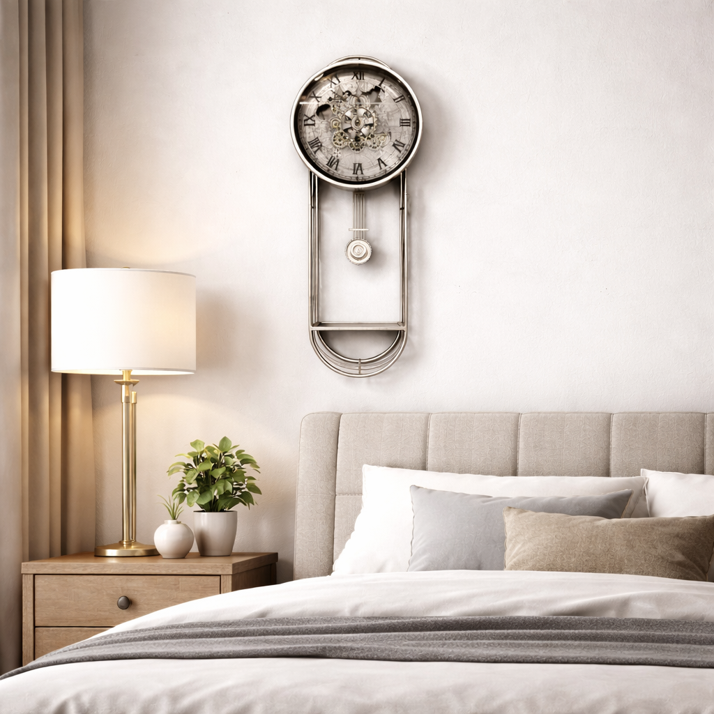 Classic Silver Gear Pendulum Wall Clock