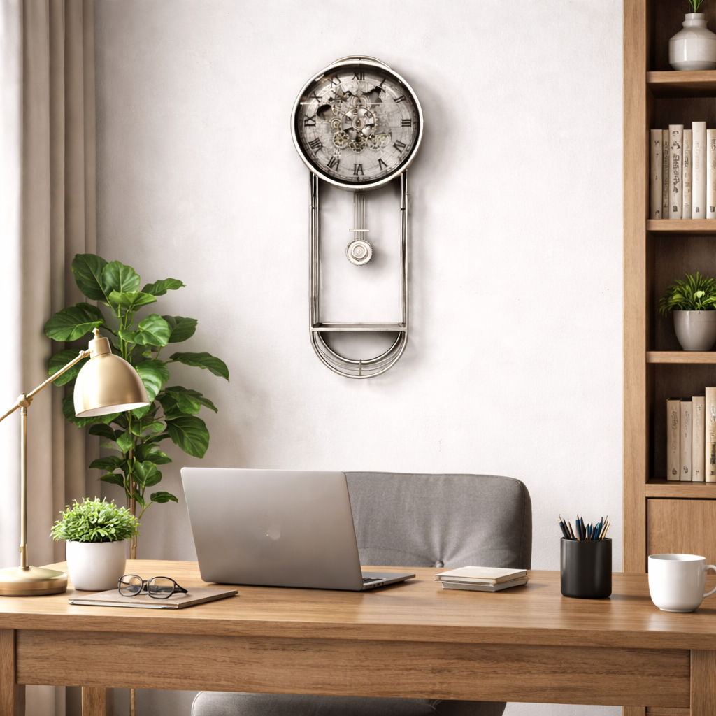 Classic Silver Gear Pendulum Wall Clock