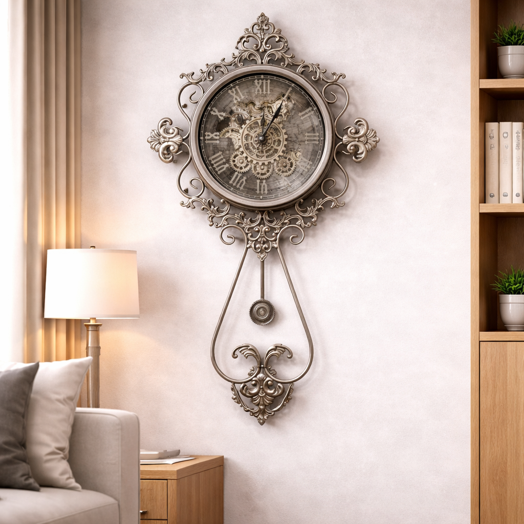 Classic Ornate Pendulum Wall Clock with Roman Numerals