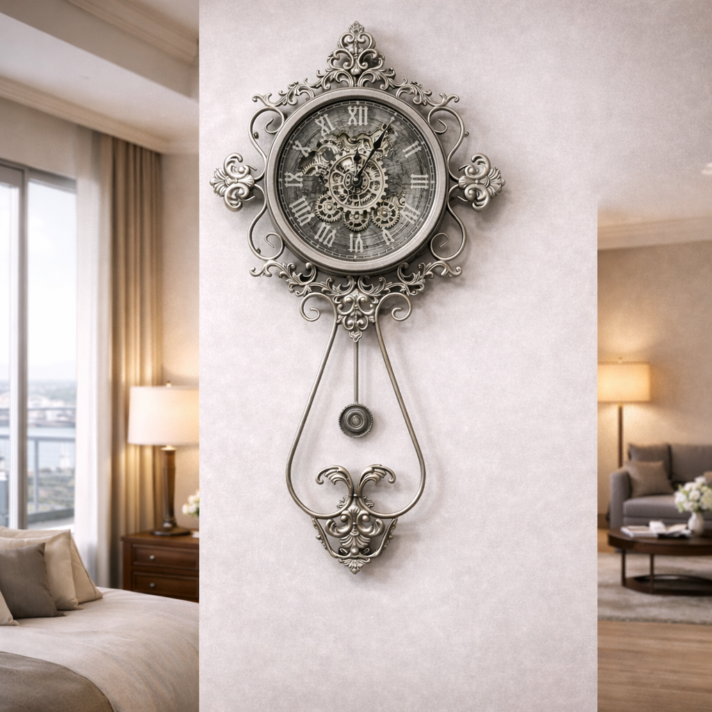 Classic Ornate Pendulum Wall Clock with Roman Numerals