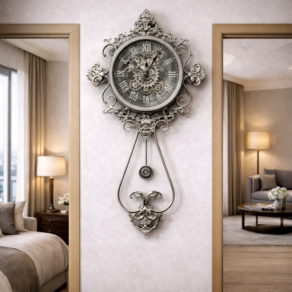 Classic Ornate Pendulum Wall Clock with Roman Numerals