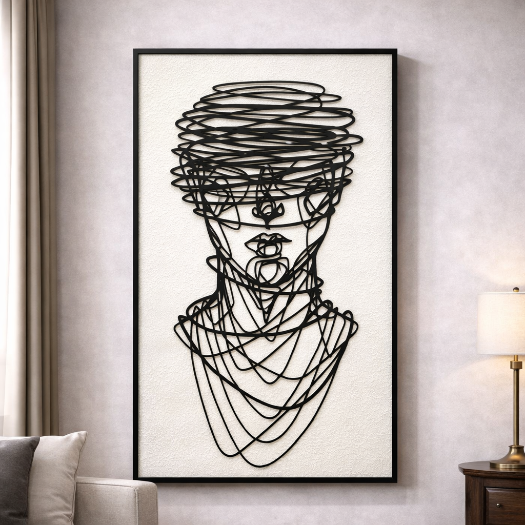 Modern Abstract Face Line Art Wall Art – Metal Aluminium Frame