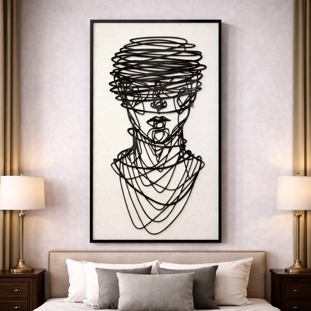 Modern Abstract Face Line Art Wall Art – Metal Aluminium Frame