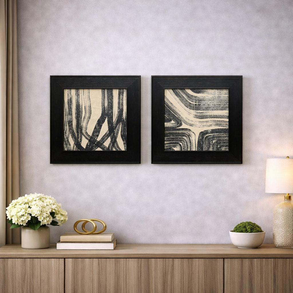 Elegant Abstract Monochrome Framed Wall Art – 2 Piece Set