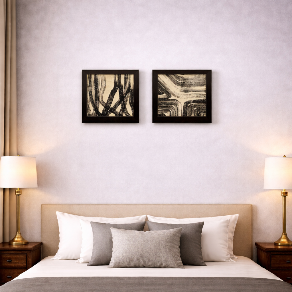 Elegant Abstract Monochrome Framed Wall Art – 2 Piece Set