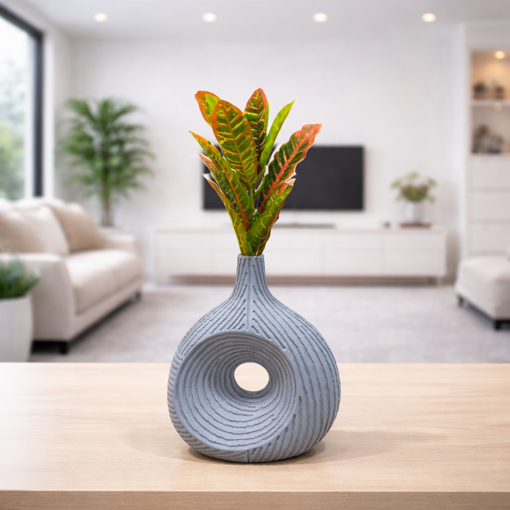 Modern Hollow Circle Decorative Vase with Artificial Foliage