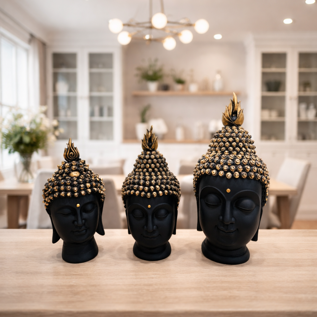 Black & Gold Buddha Head Statue