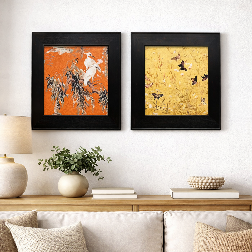 Oriental Bird & Butterfly Art Wall Frame – Set of 2