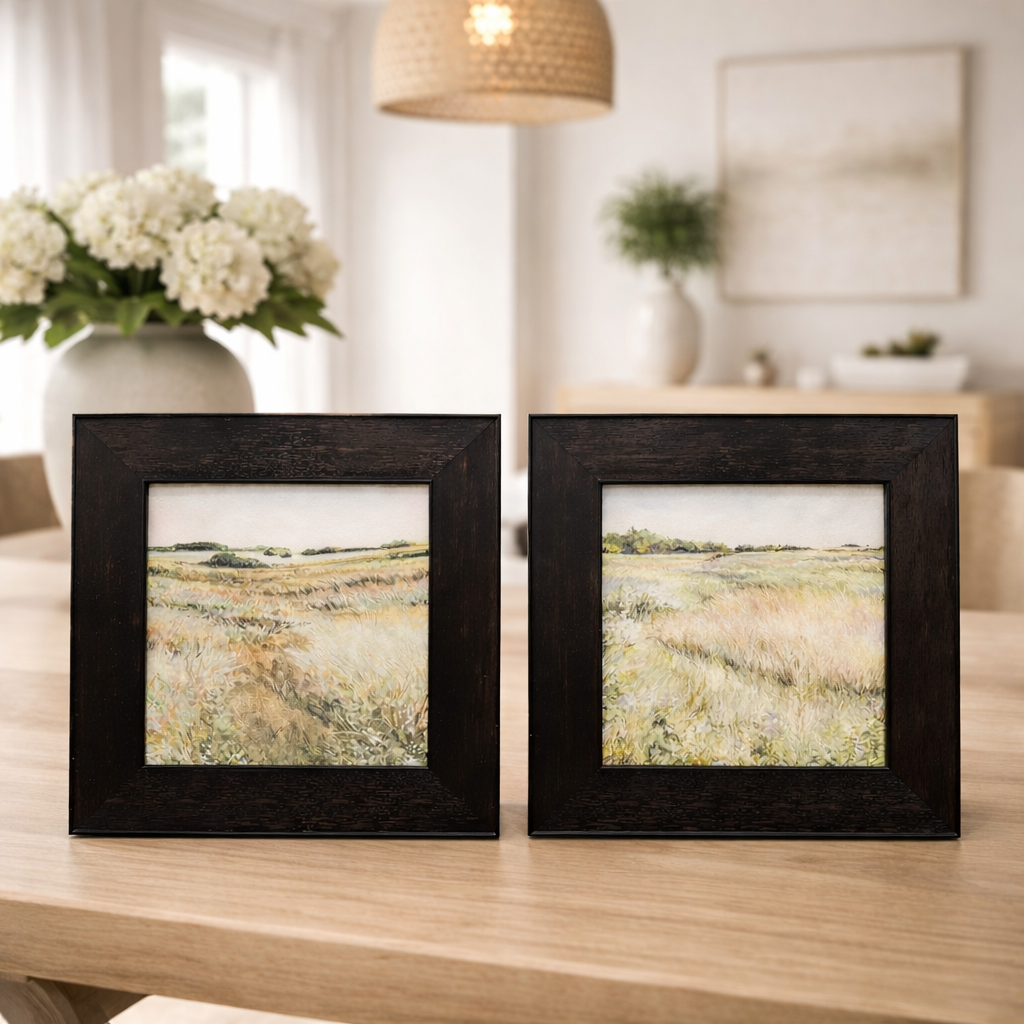 Serene Meadow Landscape Wall Art with Black Frame – Set of 2