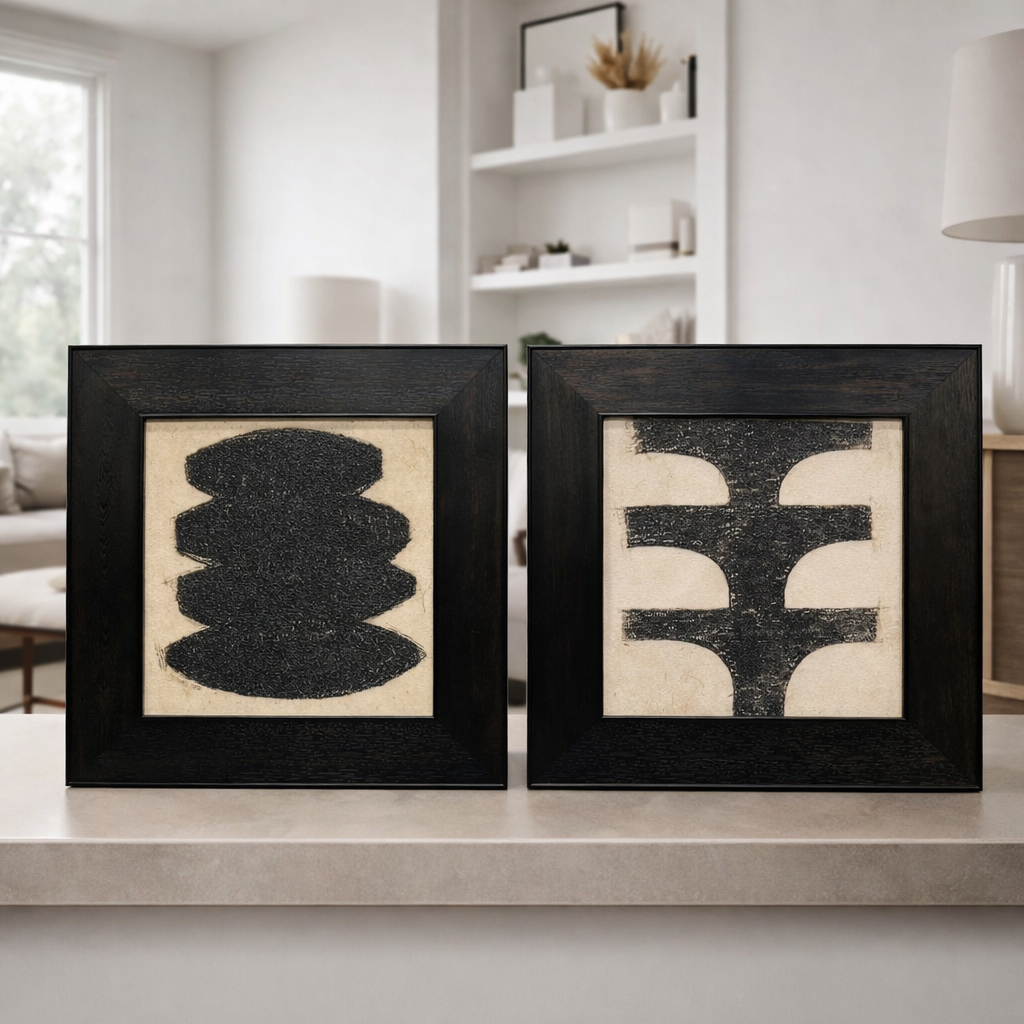 Abstract Black Minimalist Wall Art – Set of 2 Framed Panels