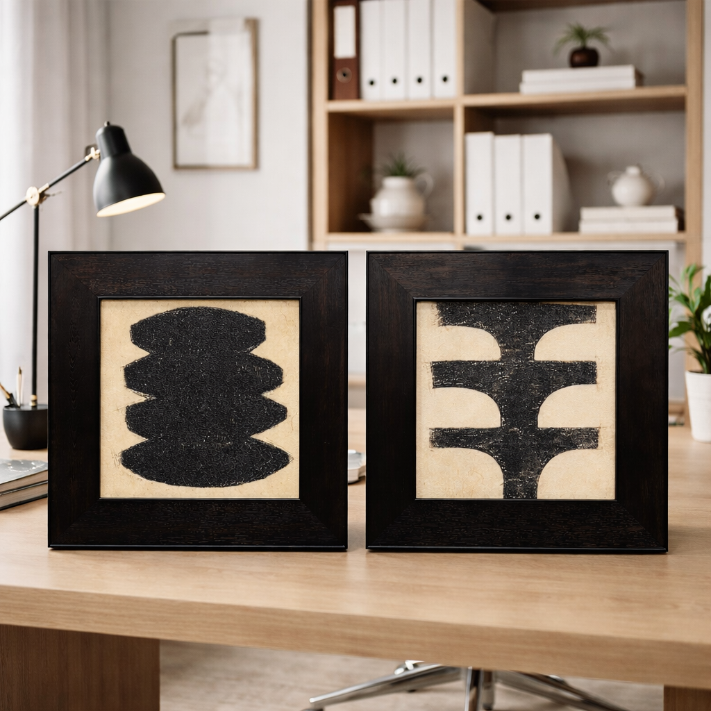 Abstract Black Minimalist Wall Art – Set of 2 Framed Panels