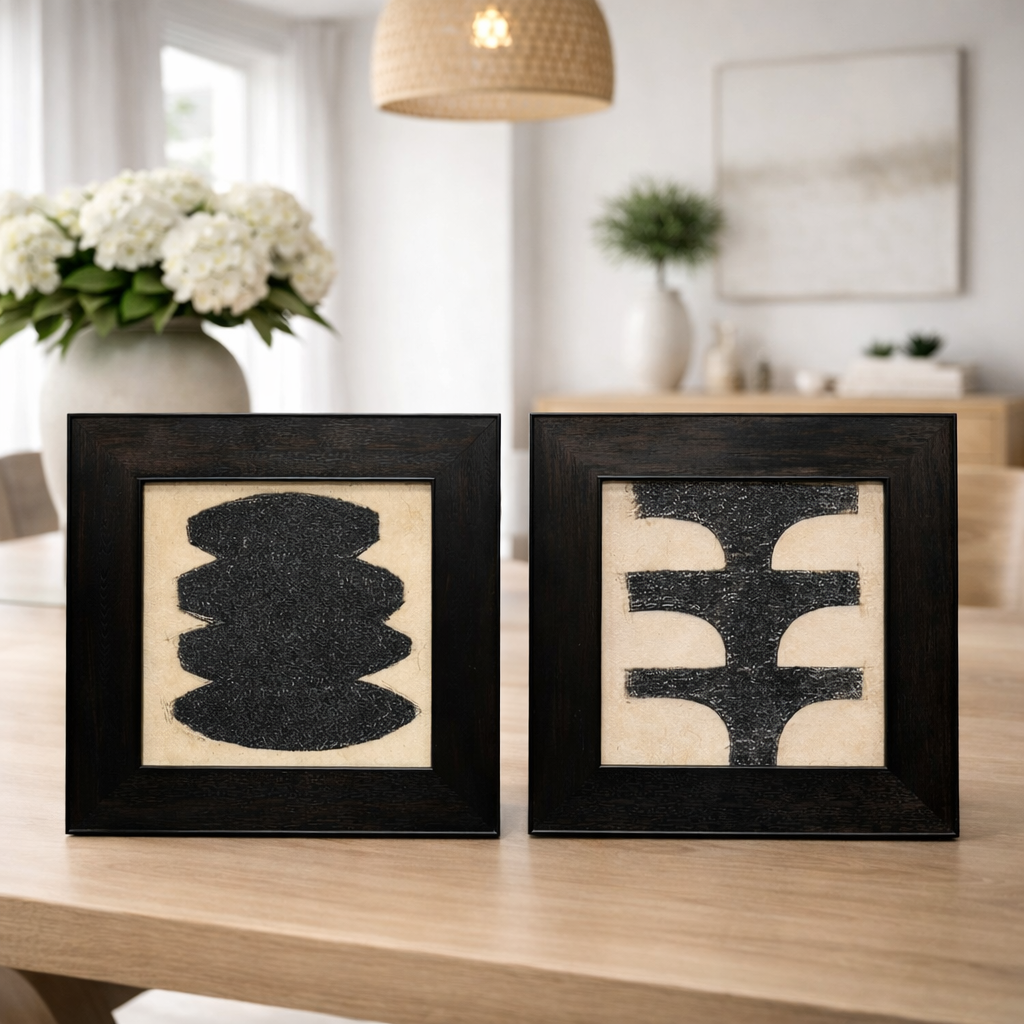 Abstract Black Minimalist Wall Art – Set of 2 Framed Panels