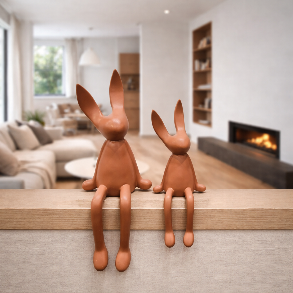 Modern Sitting Rabbit Showpiece Set for Home Décor (2 Pieces)