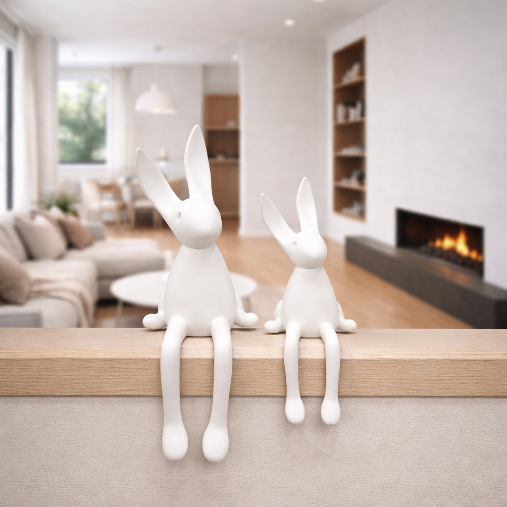 Modern Sitting Rabbit Showpiece Set for Home Décor (2 Pieces)