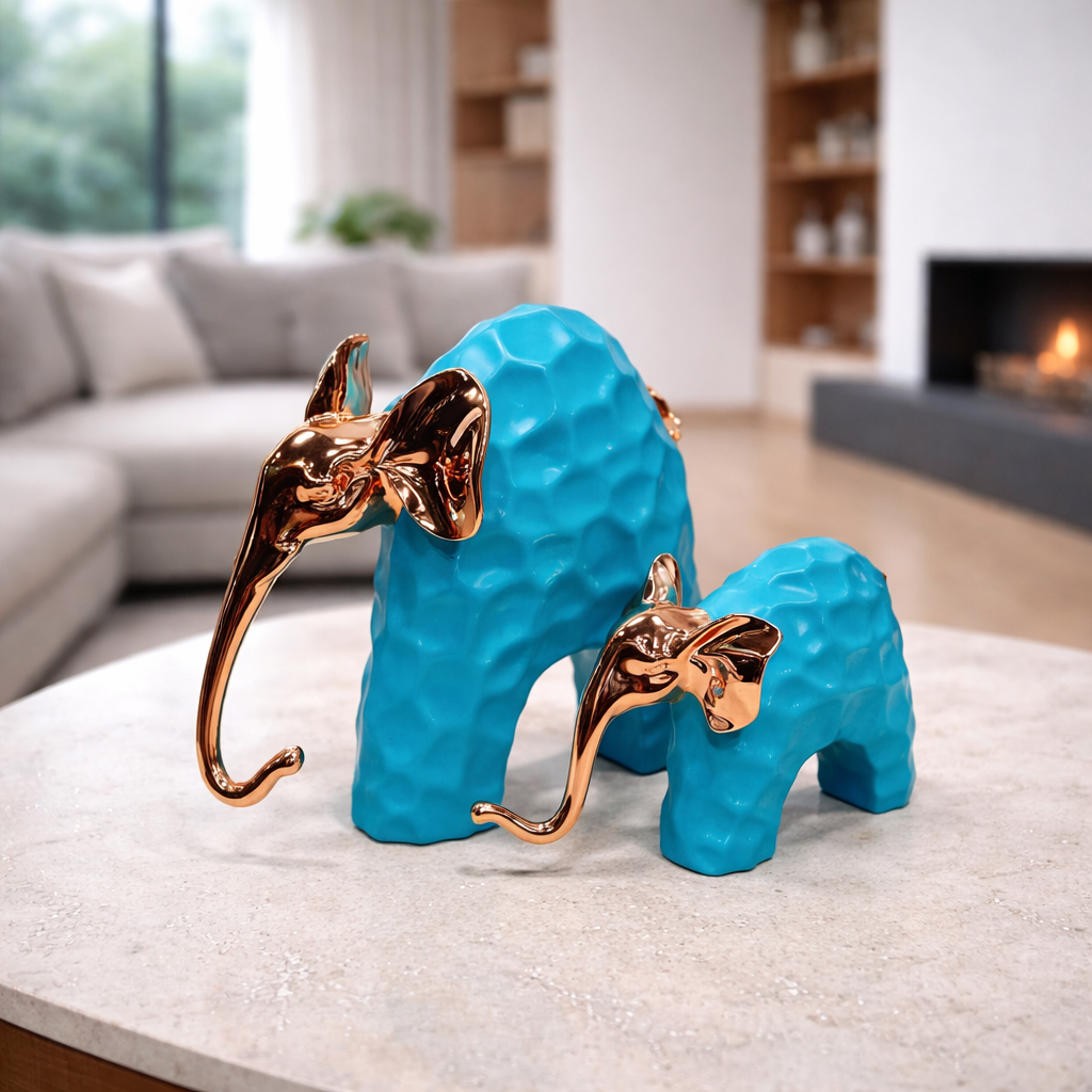 Modern Decorative Elephant Showpiece Set with Gold Finish (2 Pieces)