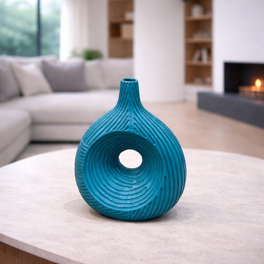 Modern Hollow Circle Decorative Vase with Artificial Foliage