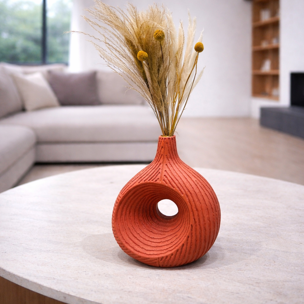 Modern Hollow Circle Decorative Vase with Artificial Foliage