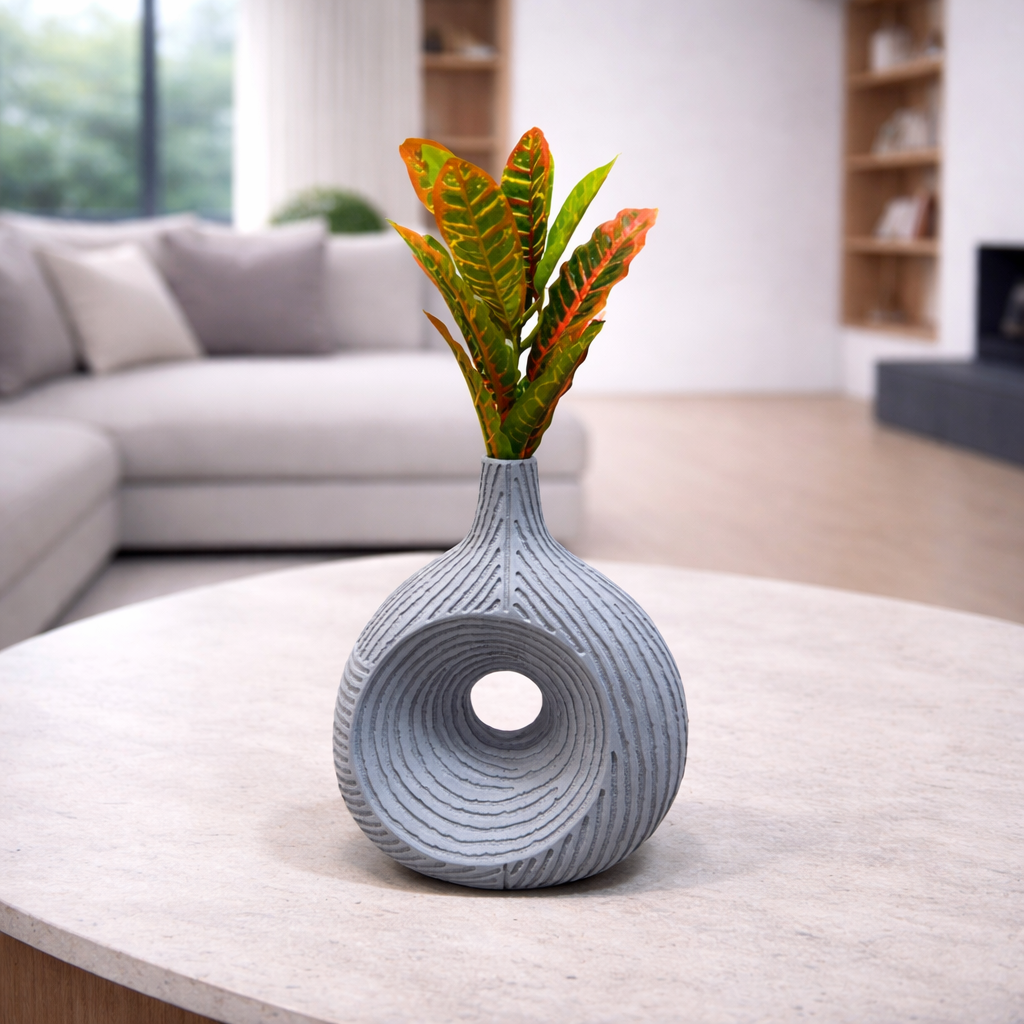 Modern Hollow Circle Decorative Vase with Artificial Foliage