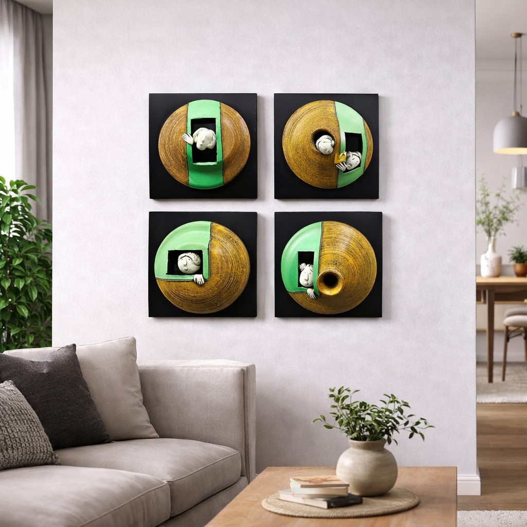 Contemporary Abstract Circular Wall Art Frame Set – 4 Piece Collection