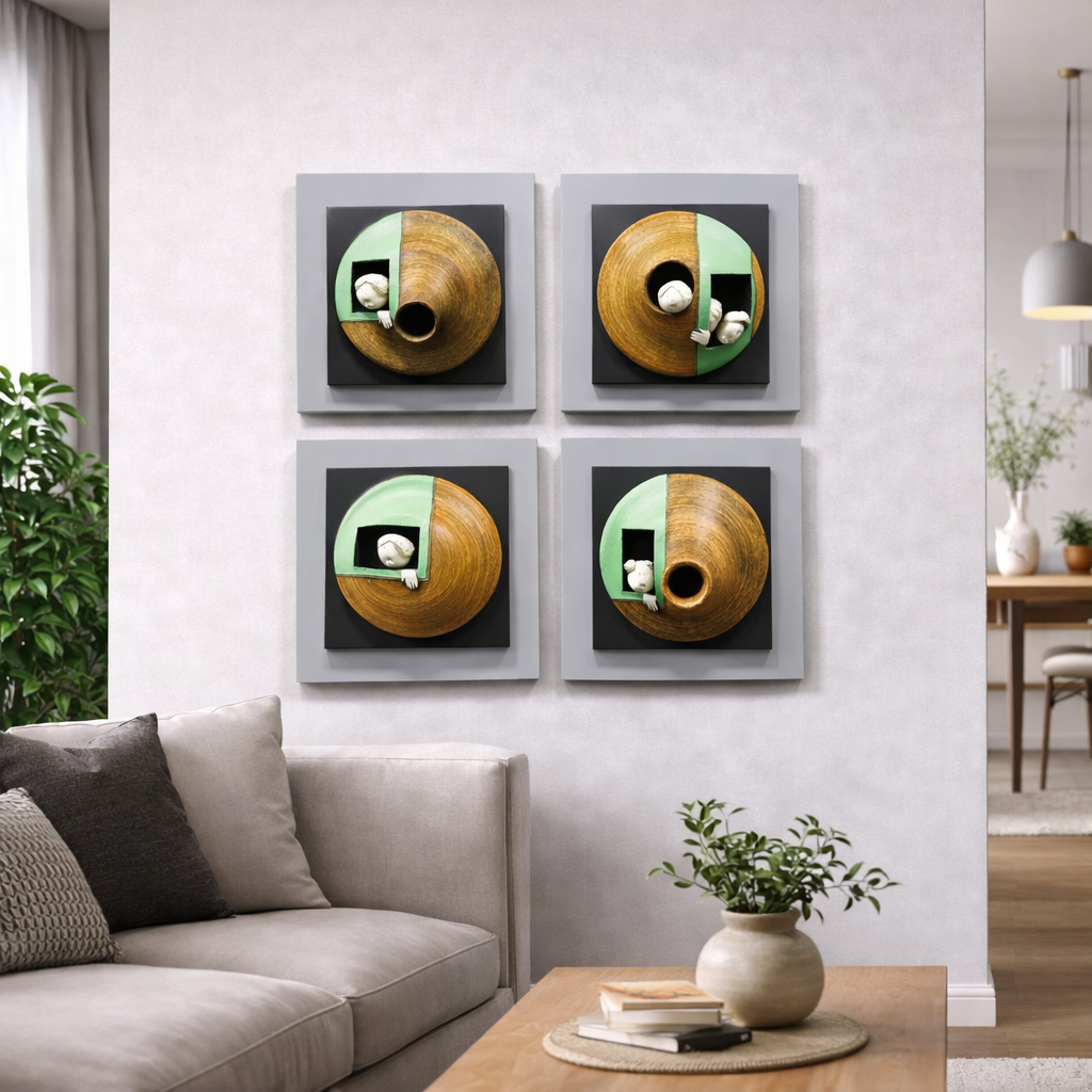 Contemporary Abstract Circular Wall Art Frame Set – 4 Piece Collection