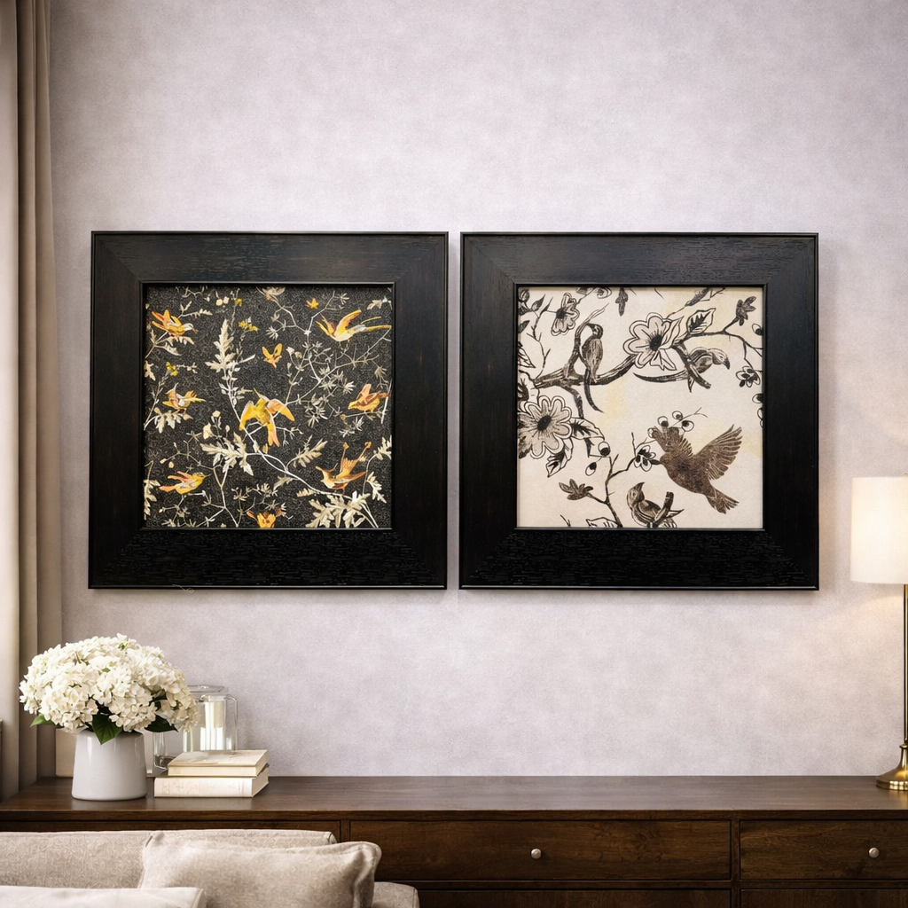 Elegant Bird & Floral Pattern Framed Wall Art – 2 Piece Set
