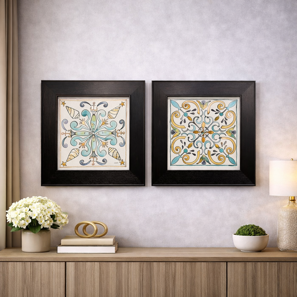Elegant Ornamental Pattern Wall Art Frame Set – Classic Motif Design (2 Piece Set)