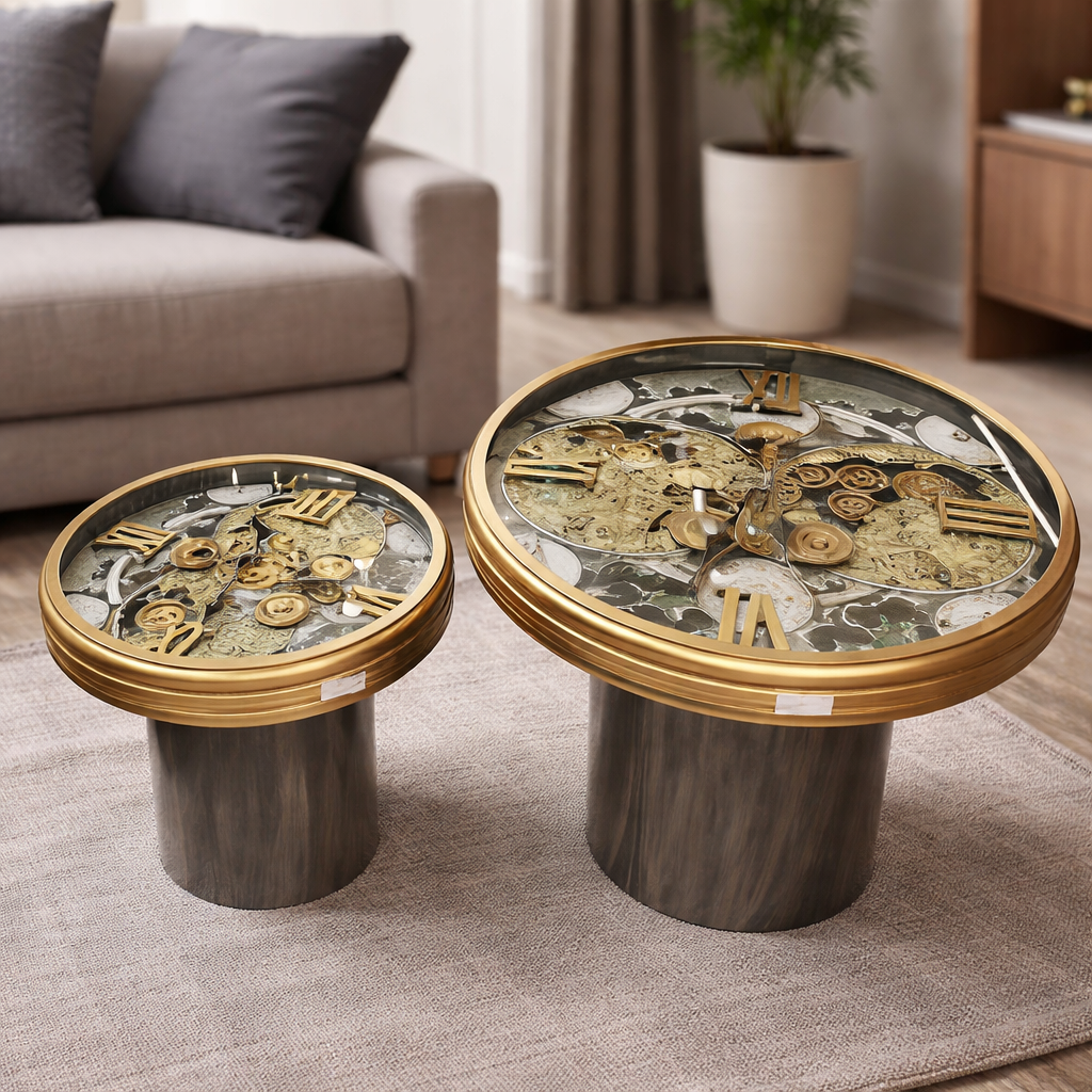 Coffee Table With Mechanical Gear Clock Style 9