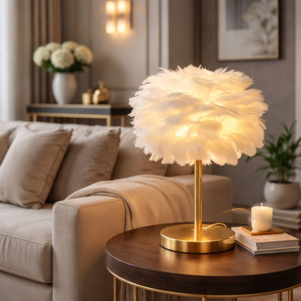 Feather Table Lamp with Crystal Style 4