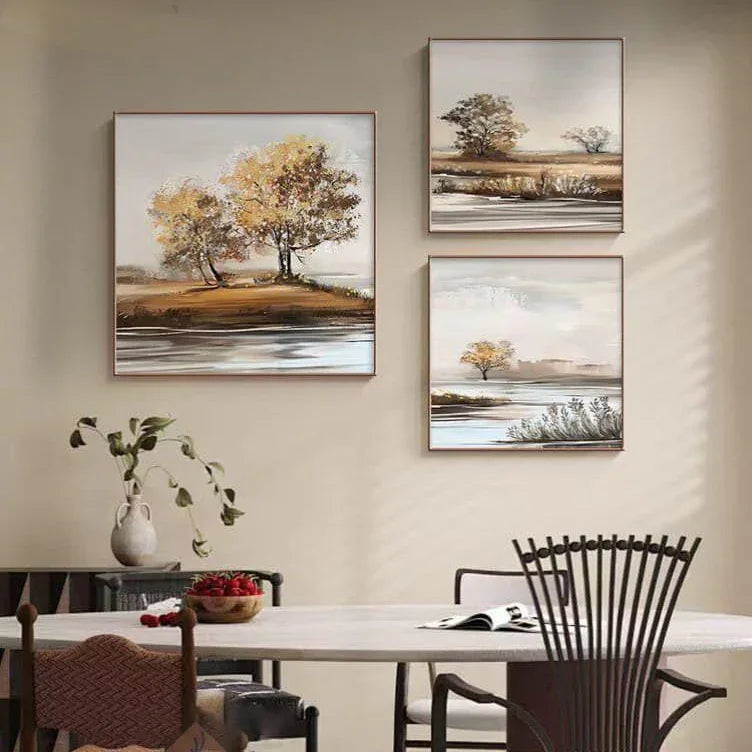 Modern Leather Ambrose Painting Set of 3 - Style 1