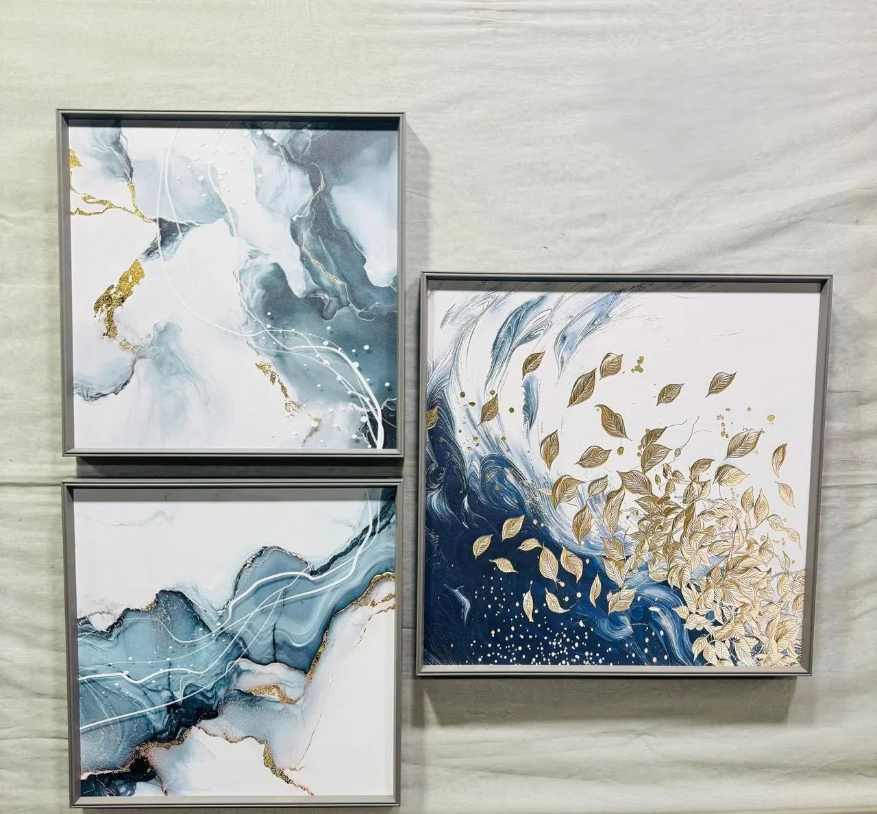 Modern Leather Ambrose Painting Set of 3 - Style 2