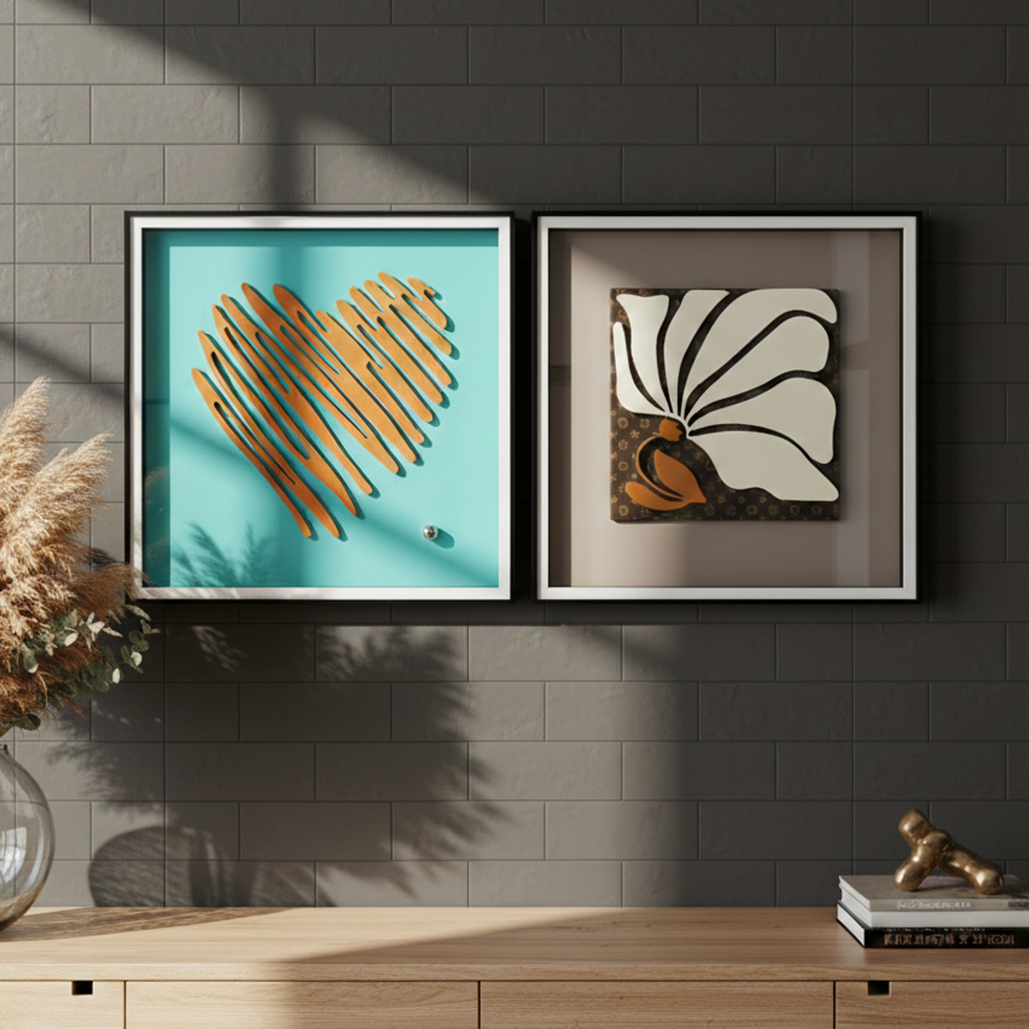 Modern Nature Impressions: Bird and Floral 3D Relief Glass Frame