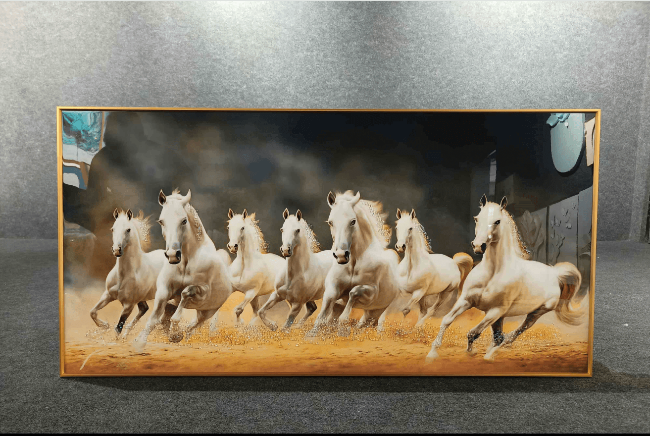 Seven Running Horses Crystal Glass Painting Style 1