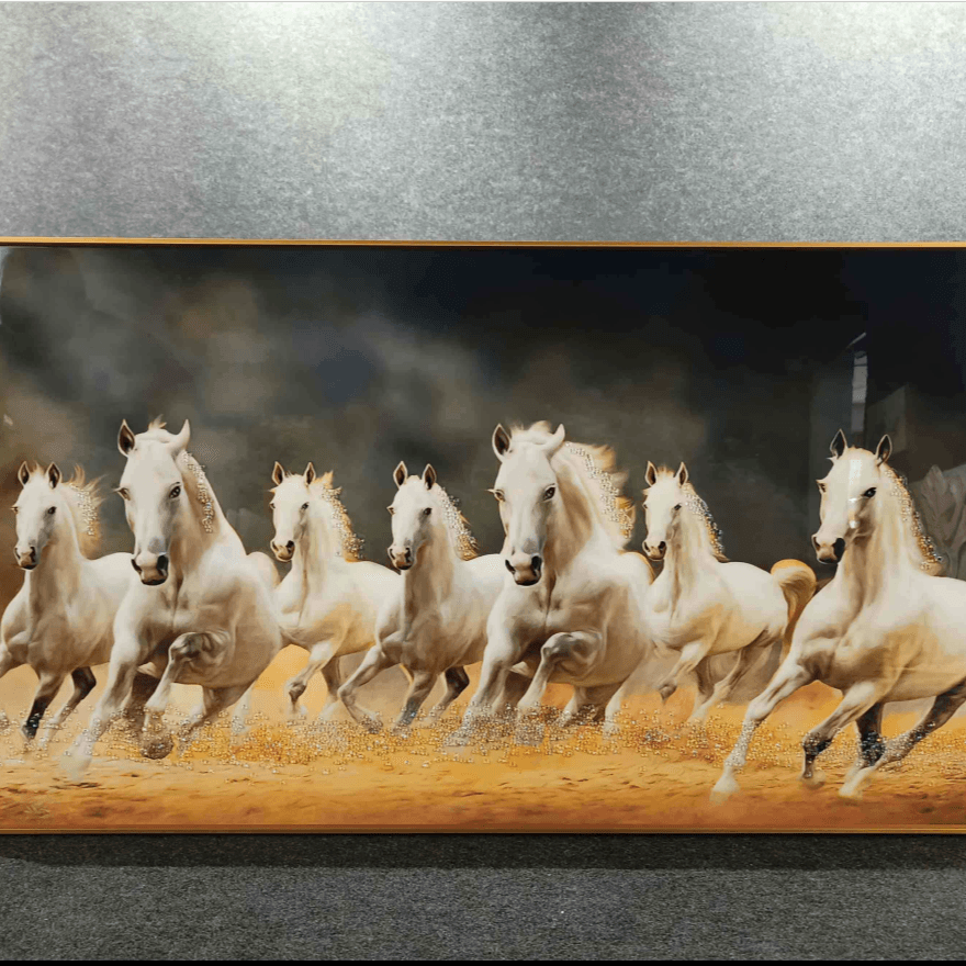 Seven Running Horses Crystal Glass Painting Style 1
