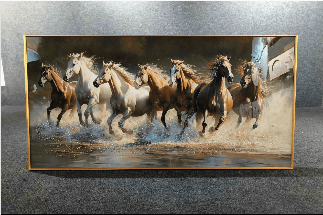 Seven Running Horses Crystal Glass Painting Style 2