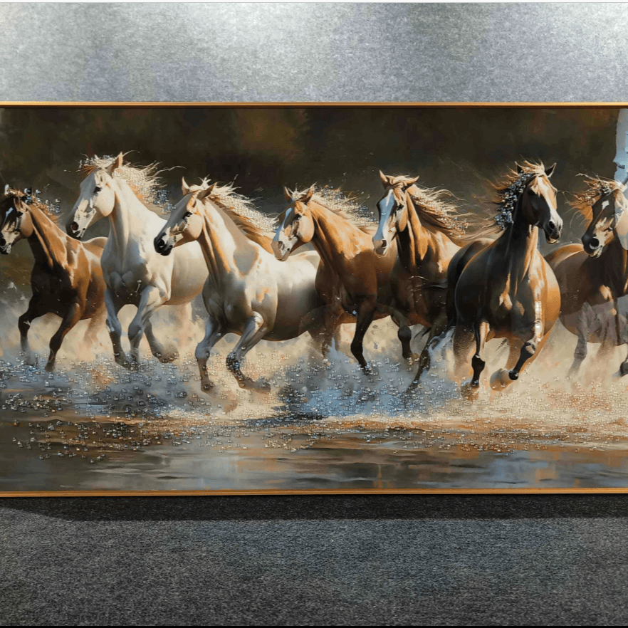 Seven Running Horses Crystal Glass Painting Style 2