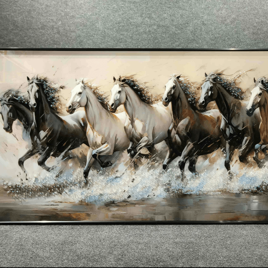 Seven Running Horses Crystal Glass Painting Style 3