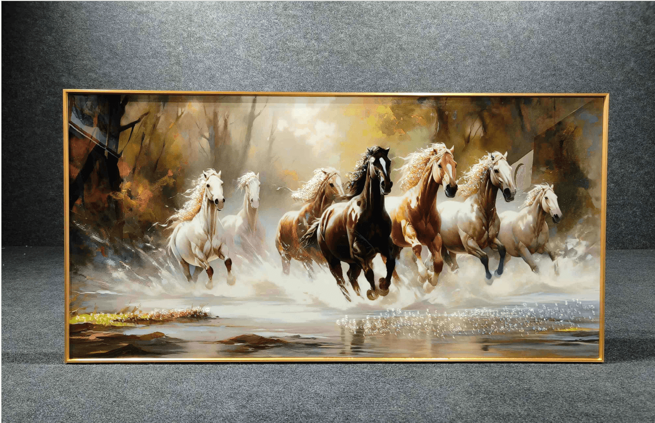 Seven Running Horses Crystal Glass Painting Style 4