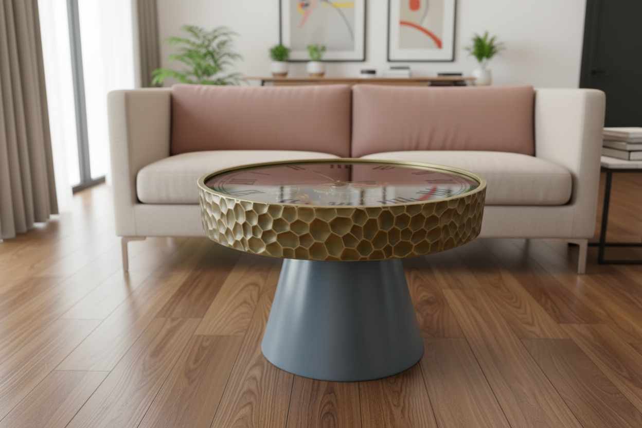 Coffee Table With Mechanical Gear Clock Style 3